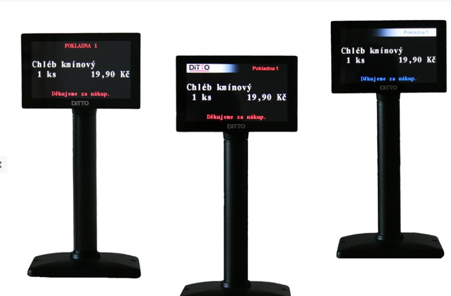 Náhrada za VFD displej. Farebný TFT alfanumerický zákaznícky displej 5 "800x480 s komunikačným protokolom VFD displeja. Režim 2x20 alebo 4x20 znakov. Napájanie cez USB (nepotrebuje externý napájací zdroj).