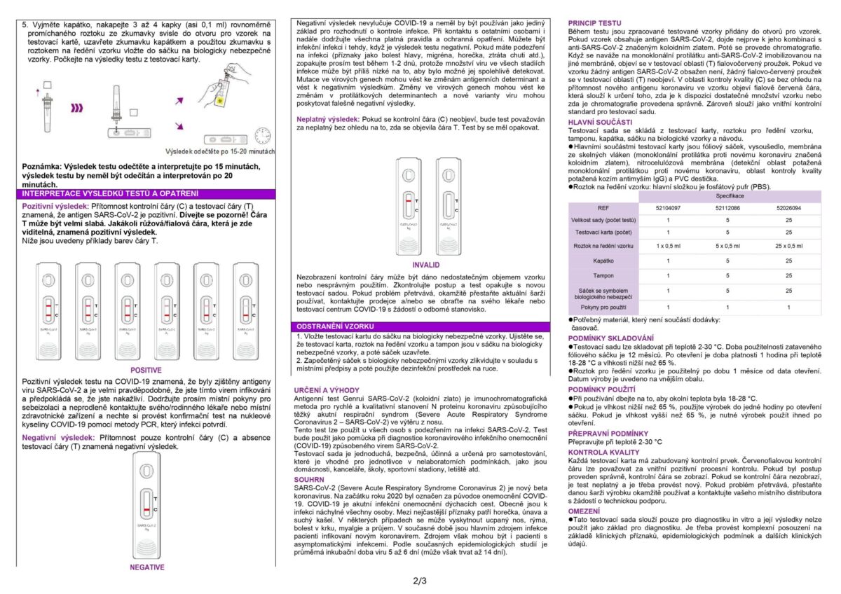 Pokyny pro Antigenní test na SARS-CoV-2 (koloidní zlato) 1